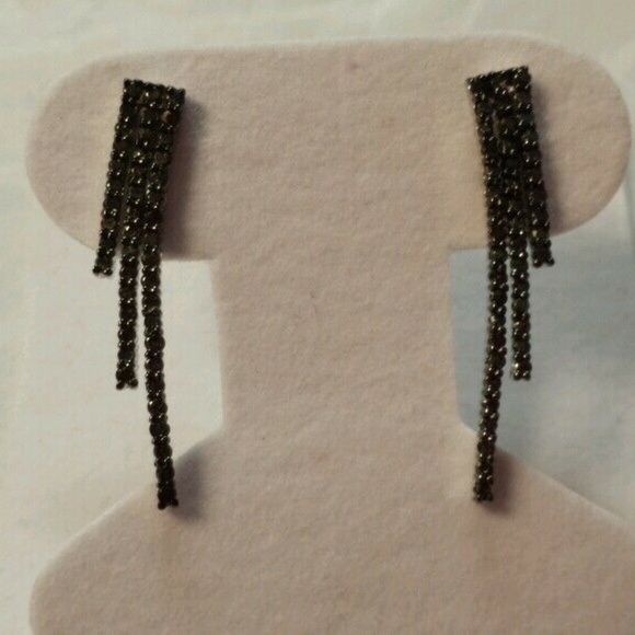 Dramatic 1ct Black Diamond Multi-Row Line Earrings - Picture 3 of 8